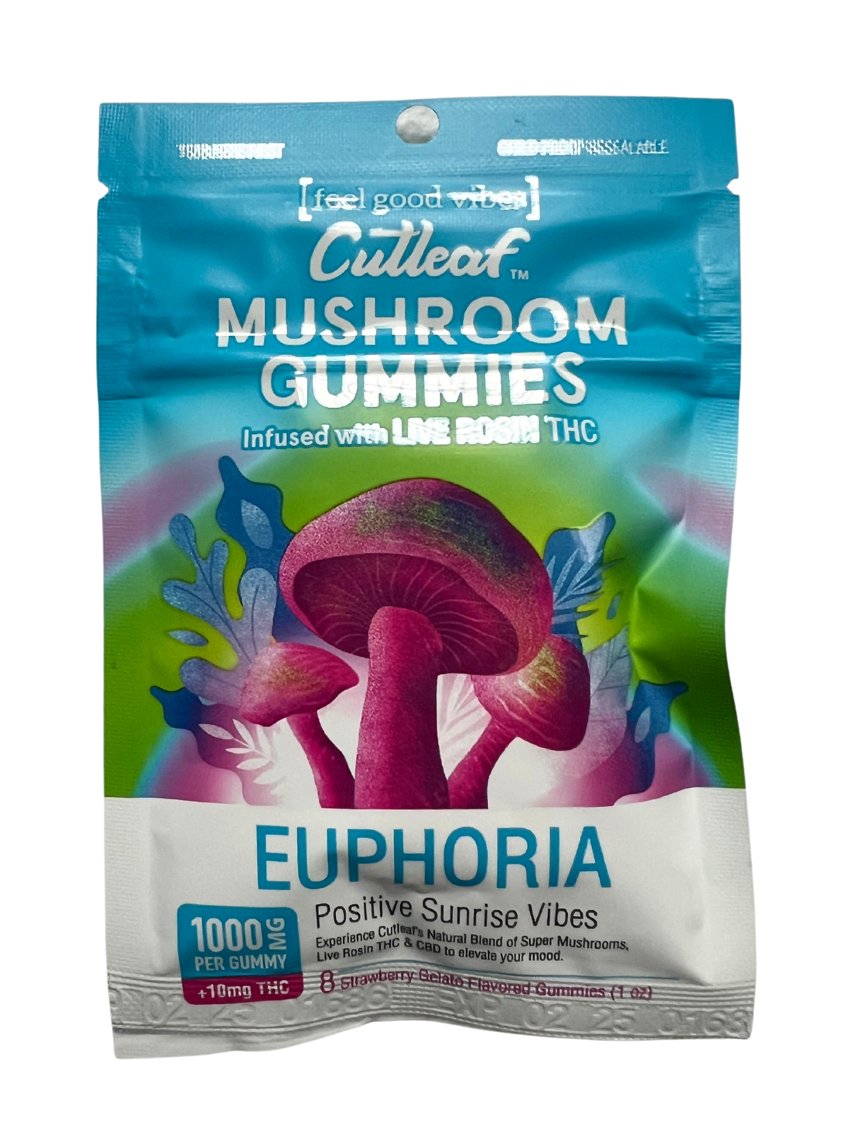 Cutleaf Mushroom Gummies THC Infused - Euphoria Strawberry Gelato