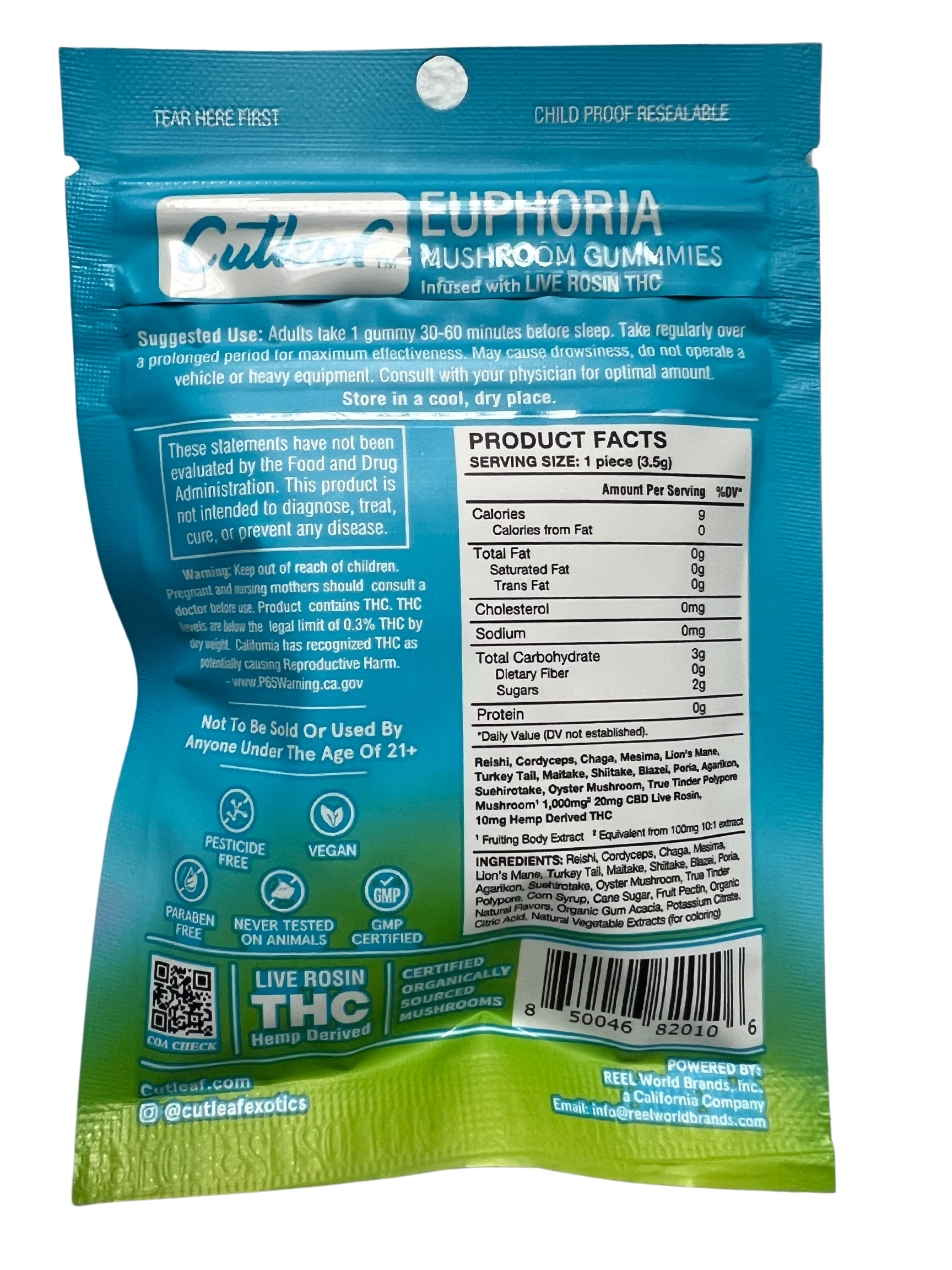 Cutleaf Mushroom Gummies THC Infused - Euphoria Strawberry Gelato